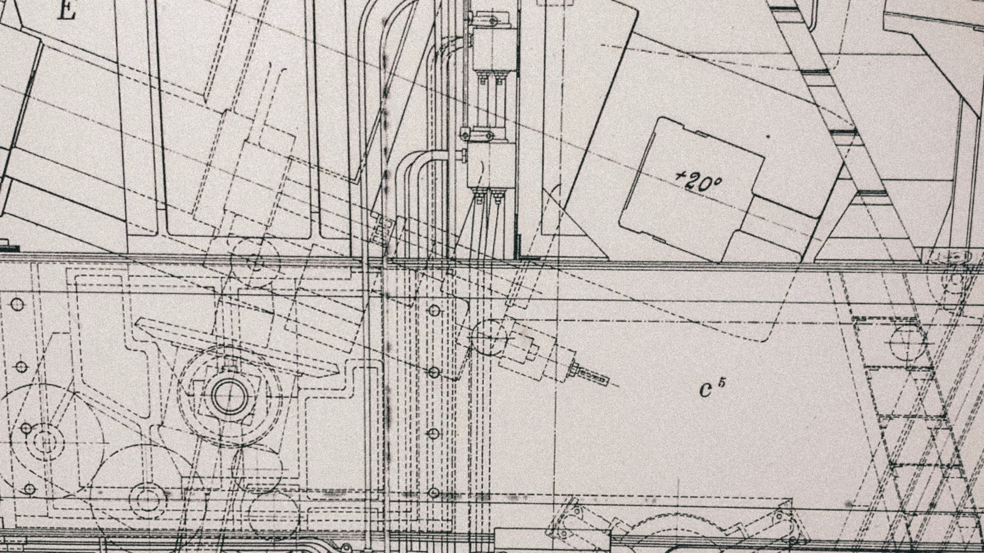 Technical engineering drawing with linework, dimensions and machine detail